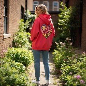 Pacific & Co Watermelon Pop Pink Love Yourself Zip Hoodie XL NWOT